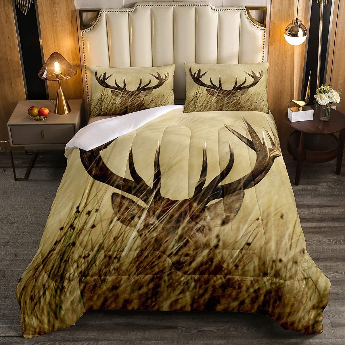 Antler Comforter Set King, Whitetail Deer Down Comforter, Stag Quilted Duvet