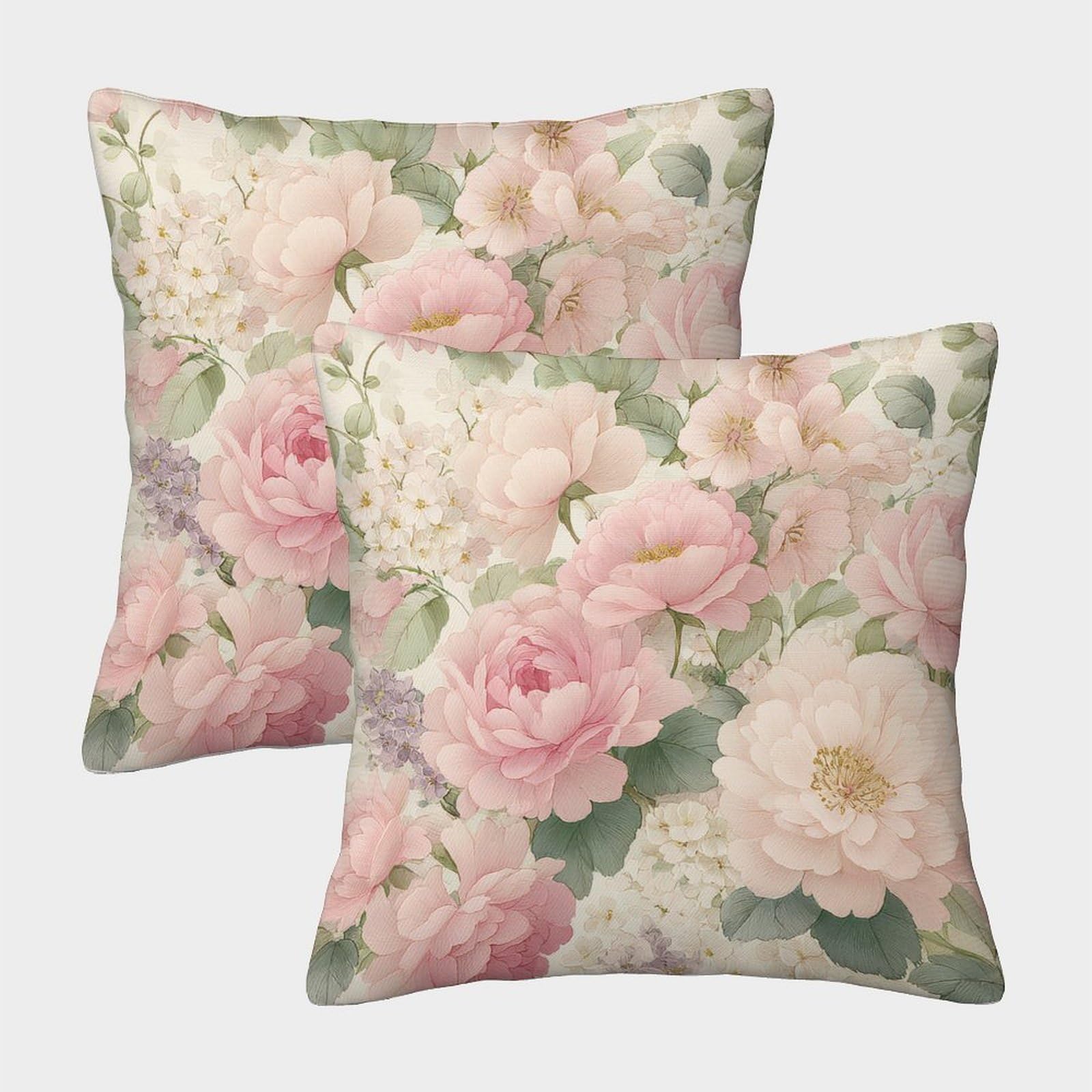 Felasbuid Style-9 Pink Floral Design—Vintage Garden Style Pillow Covers 2 Pack Cozy Pillowcases Art Cushion Case Polyester Decor For Couch Livingroom 50X50cm