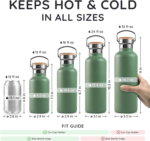 Miniatura 5 de Bambaw Botella de agua aislada de 32 onzas, botella de agua de acero inoxidable verde, botella de agua grande de acero inoxidable, botella de agua