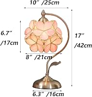 Bieye Tiffany Stílusú Rózsaszín Virág Asztali Lámpa - Kézzel Készített Üveg Lámpaernyő, Réz Talp, E27 Foglalat, 42 cm Magas 6