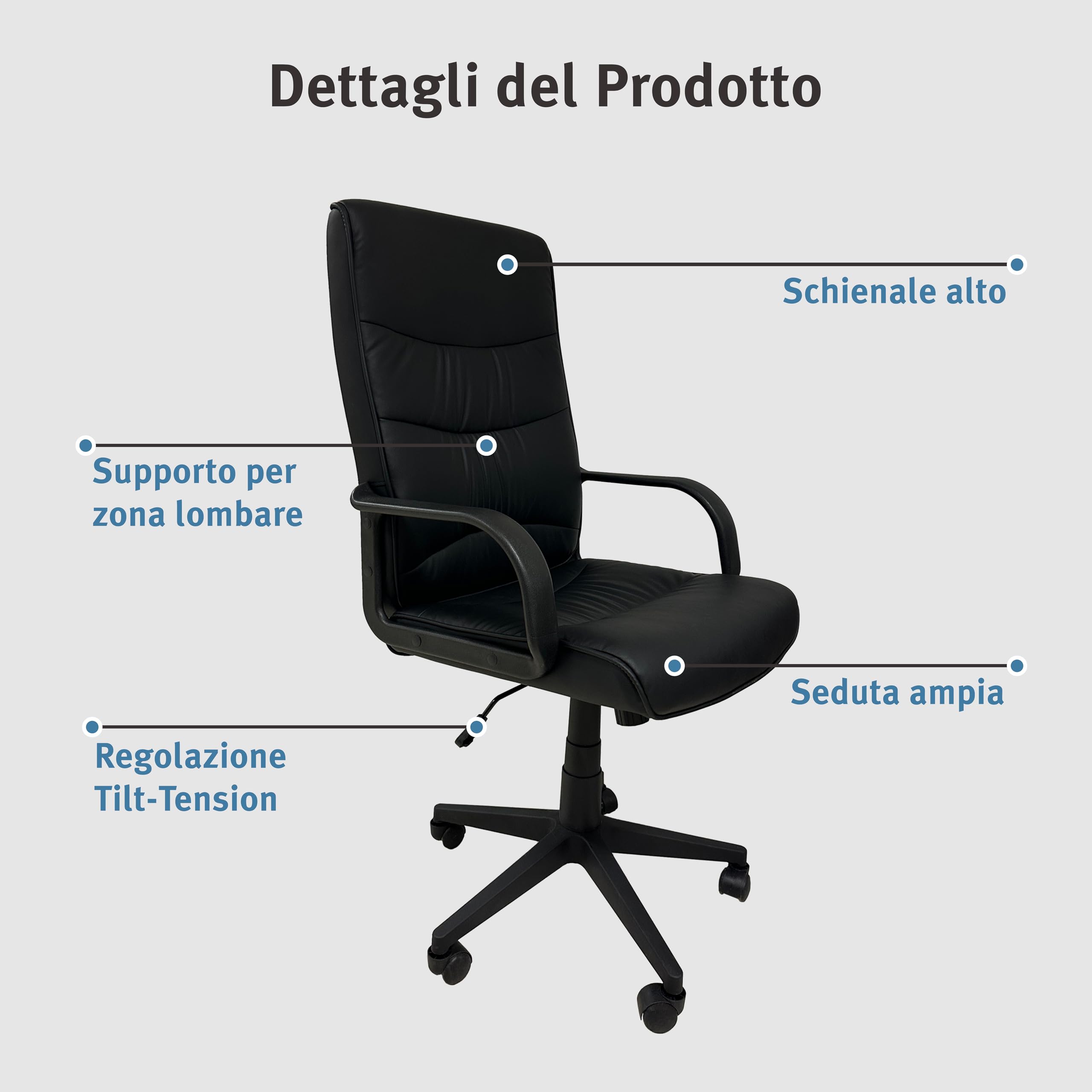 Generico Poltrona executive in ecopelle nera reclinabile e regolabile in altezza