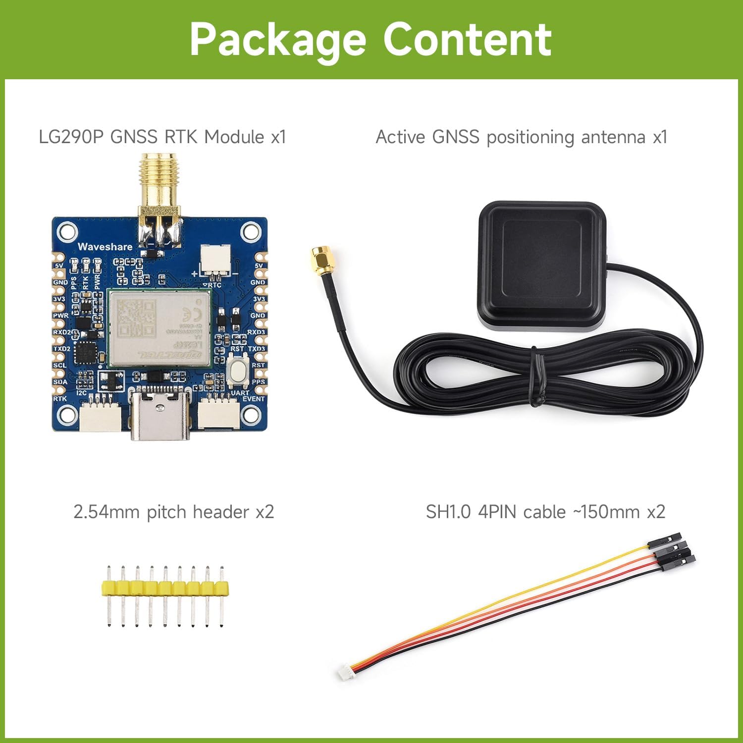 Waveshare LG290P Series Quad-Band GNSS Module, Quad-Band RTK Centimeter-Level Positioning, L1+L2+L5+E6 Quad-Band Positioning Technology, Supports Multi-Constellation Simultaneous Reception, NO BAT