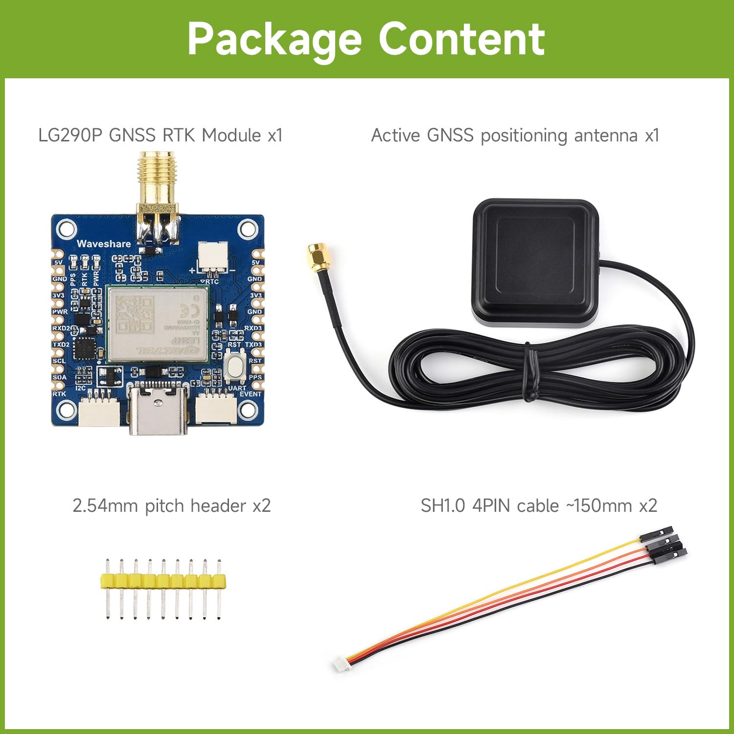 Waveshare LG290P Series Quad-Band GNSS Module, Quad-Band RTK Centimeter-Level Positioning, L1+L2+L5+E6 Quad-Band Positioning Technology, Support Multi-Constellation Simultaneous Reception,Without Bat