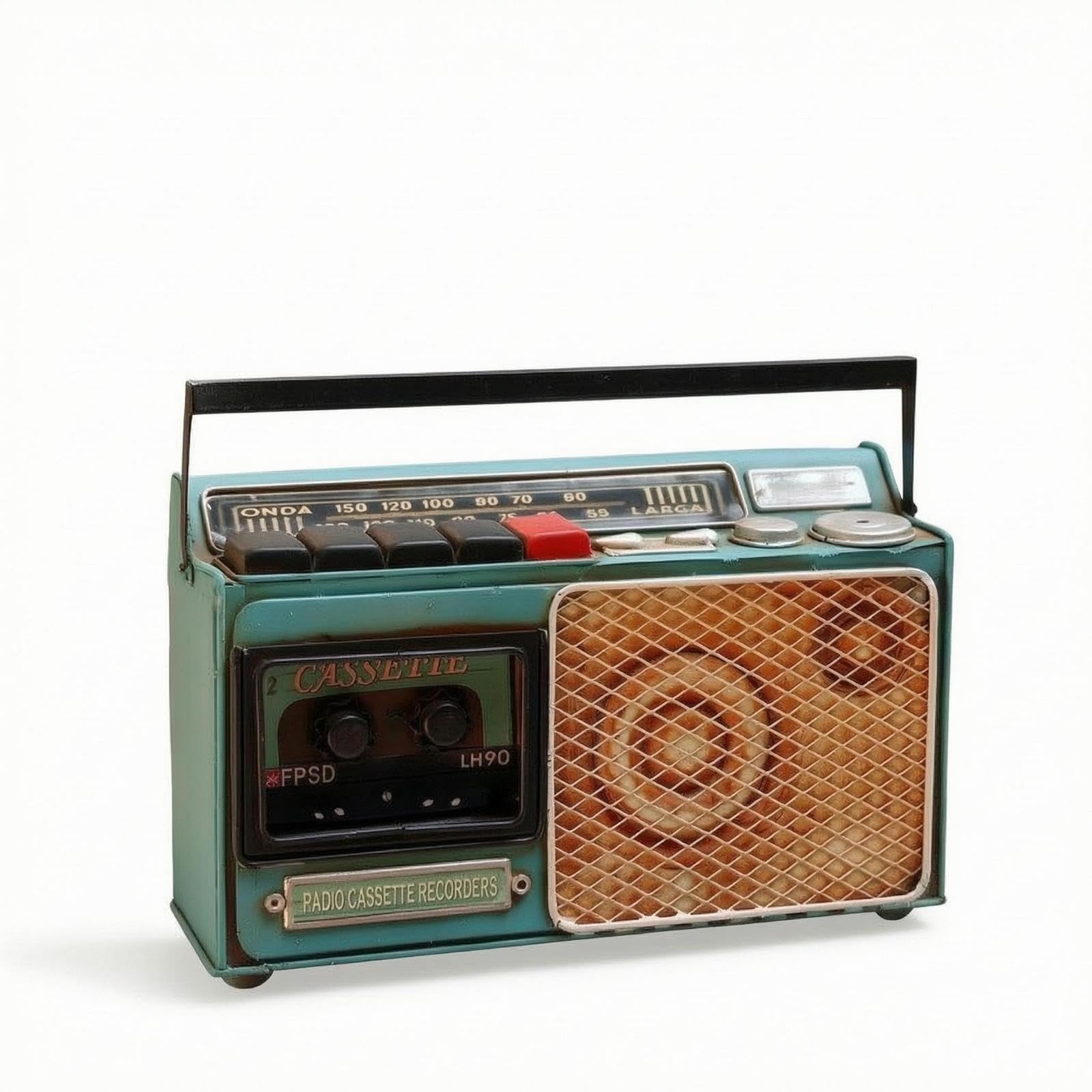 Retro Radio Ornament Distressed Finish Vintage Iron Ornament Decorative Tabletop Display Piece for Desk, Shelf, Cabinet Blue Radio-image-9