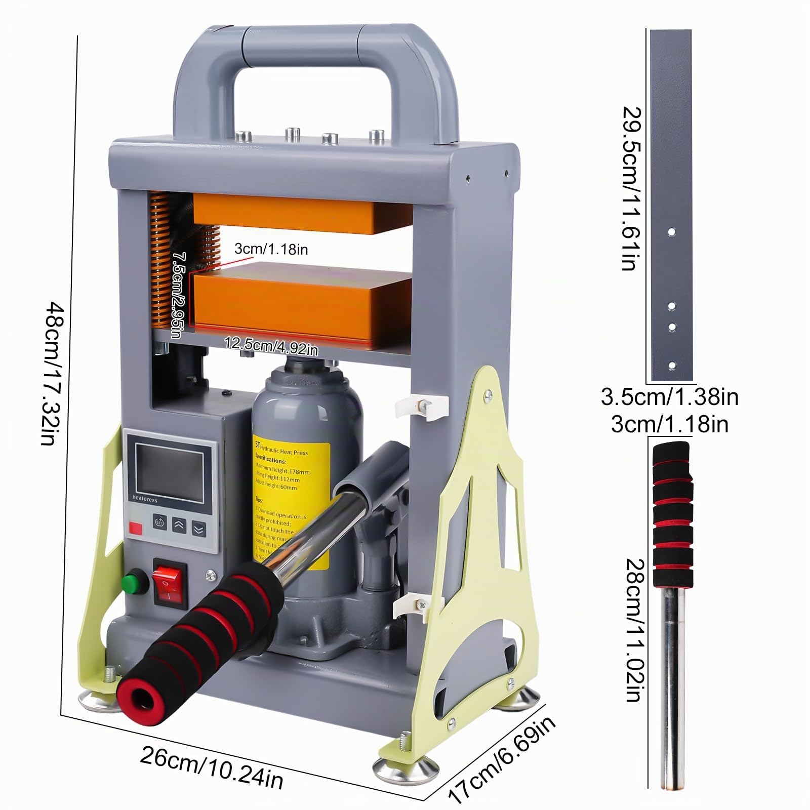 Prensa caliente hidráulica manual de 5 toneladas 600 W | Máquina de extracción de placas de calefacción doble de Rosin Alta eficiencia para la extracción de resina para la extracción de aceite