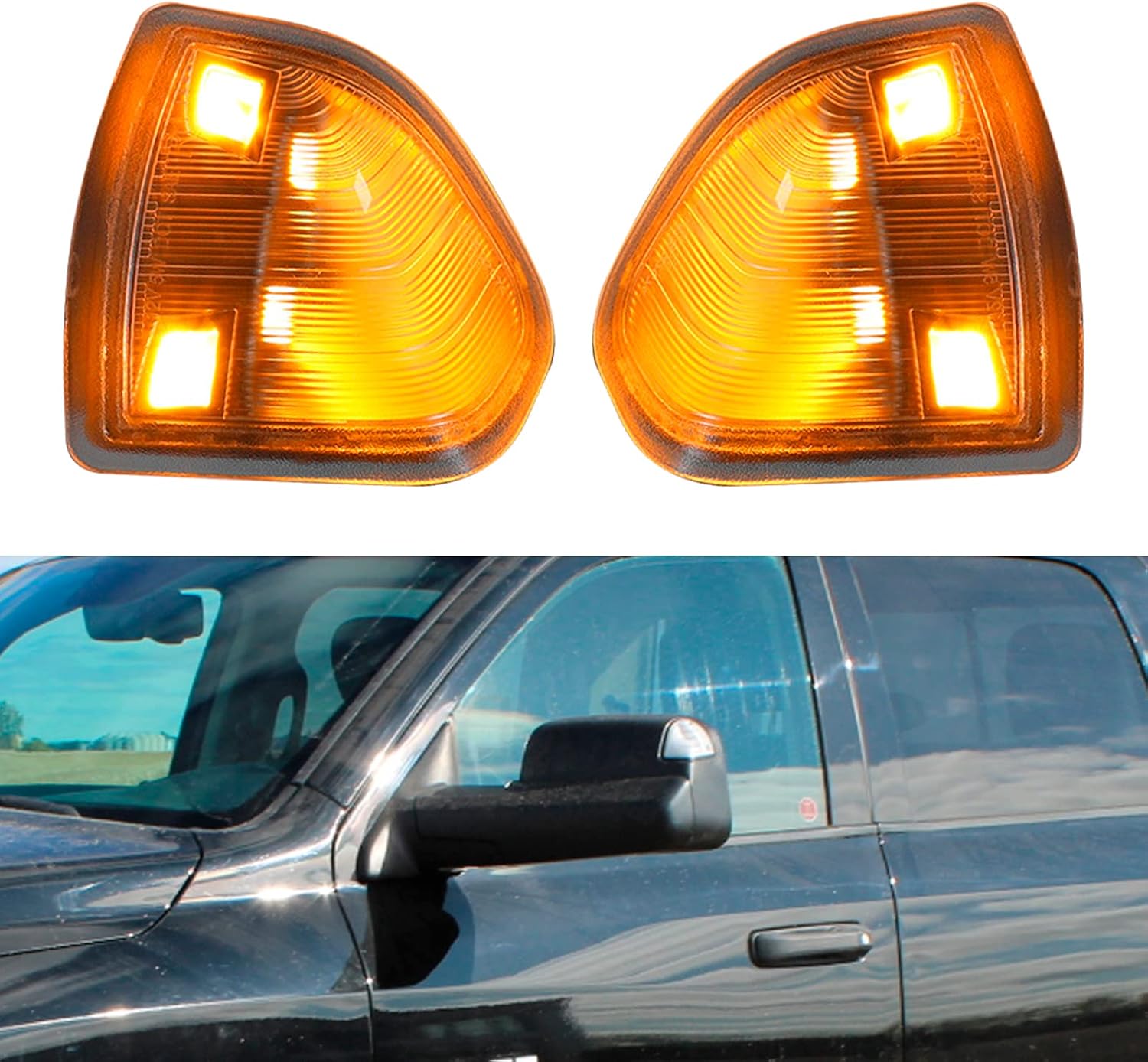 68302828AA 68302829AA Left and Right LED Side Mirror Turn Signal Light Replacement for 2010-2018 Dodge Ram 1500 2500 3500 4500 5500, 2 Pcs (Clear Cover Lens)