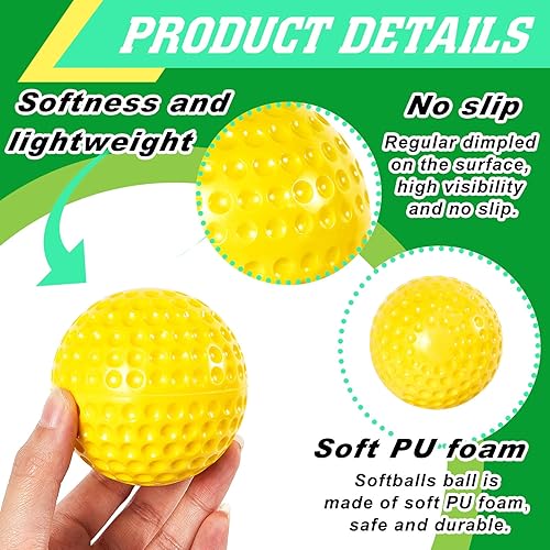 Miniatura 3 de 24 piezas de béisbol amarillo con hoyuelos de 9 pulgadas, máquina de lanzar pelota de béisbol de espuma deportiva para práctica de máquina de