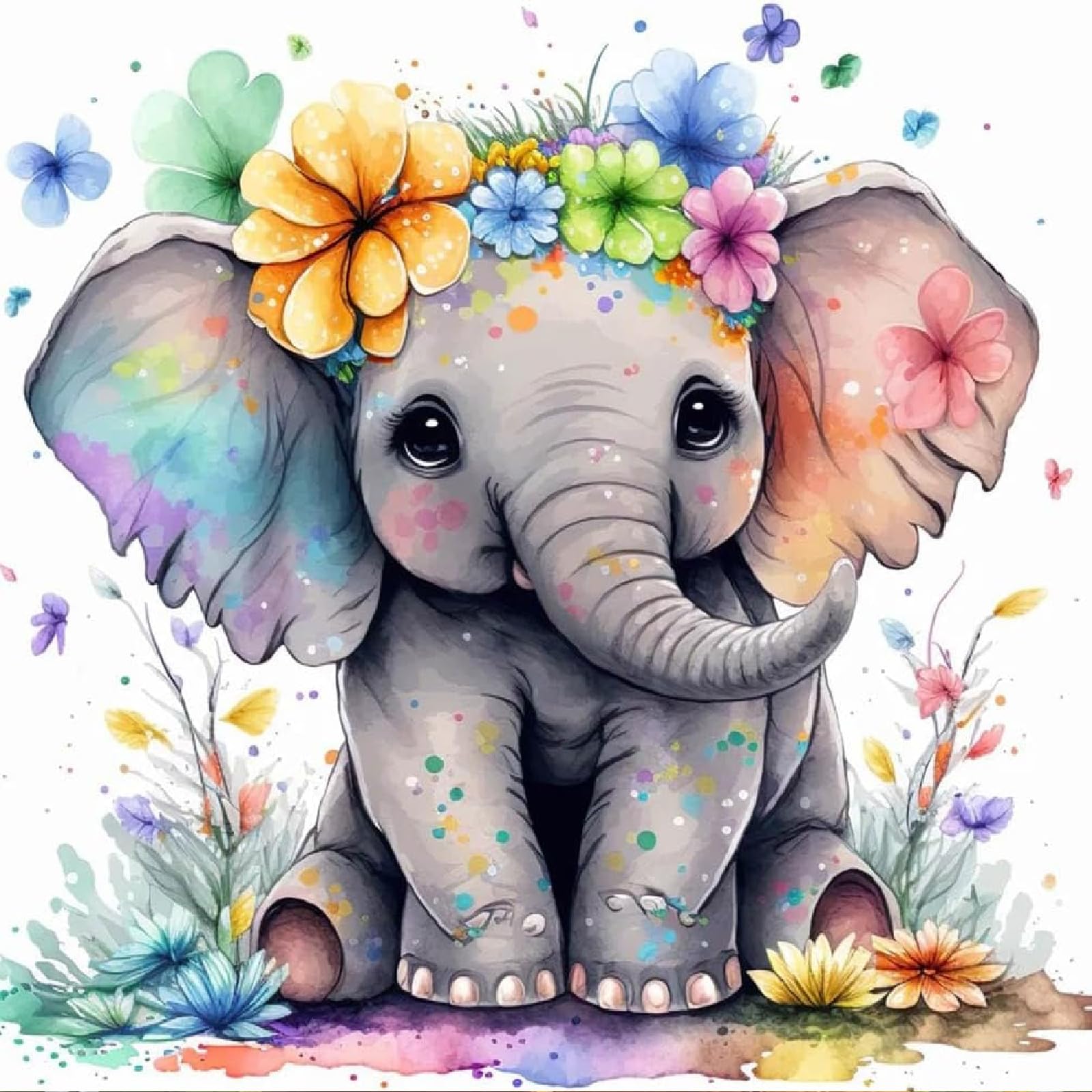 Jakener Paint By Numbers-Elephant-1222 Paint By Numbers For Adults, Colorful Elephant Painting By Numbers For Adults Canvas Kits, Adult Paint By Numbers Kits Without Frame, Diy Acrylic Oil Painting For Home Wall Decor 14X14 Inch