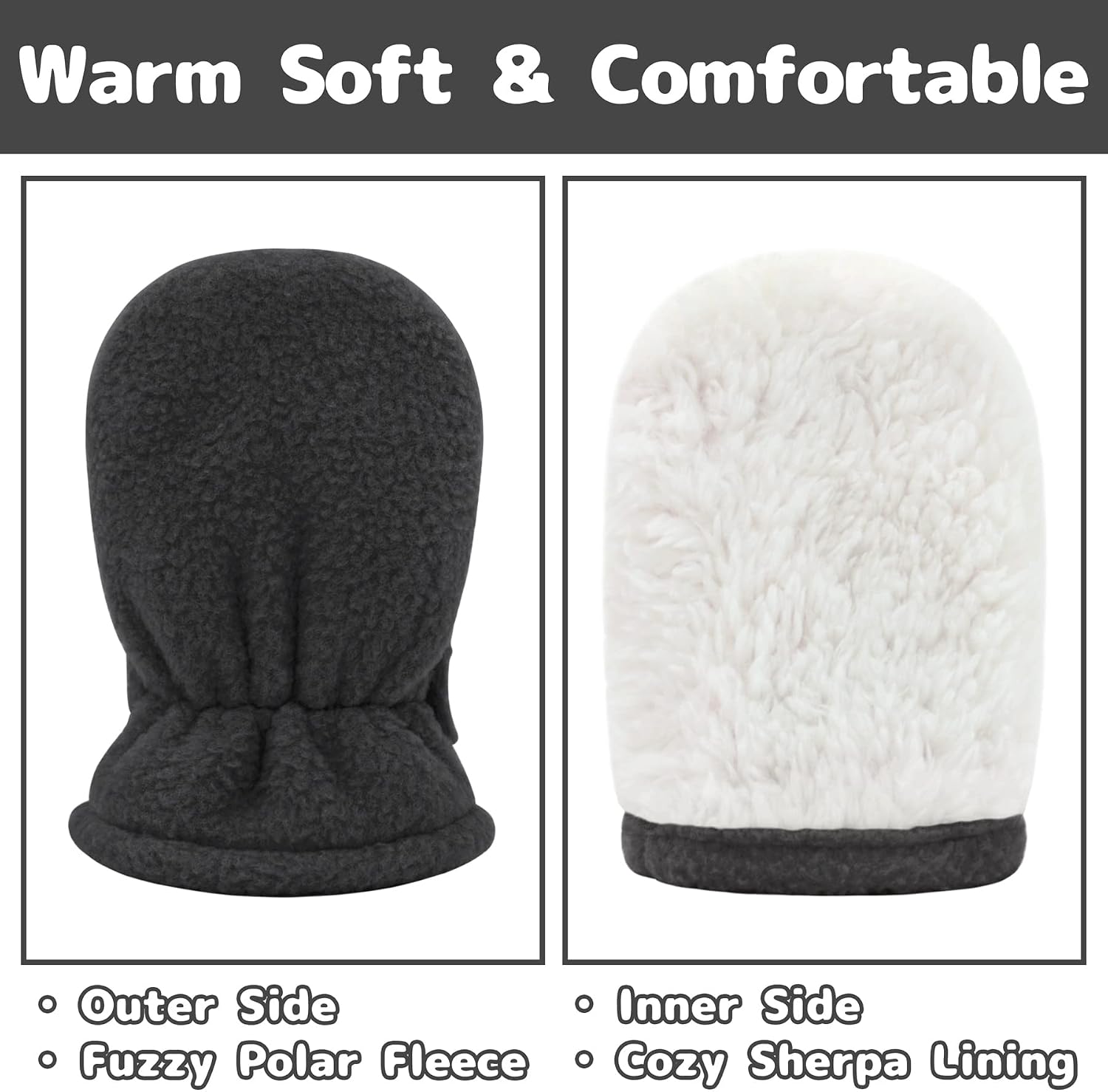 Olreco Toddler Mittens Baby Winter Mittens Sherpa Baby Boys Warm Fleece Gloves Kids Mitten for Baby Girls 2 Pairs