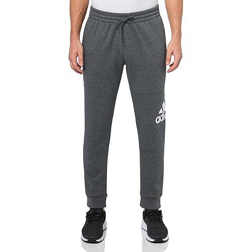adidas Mens Essentials Logo Fleece Joggers Training Casual Drawstring - Grey
