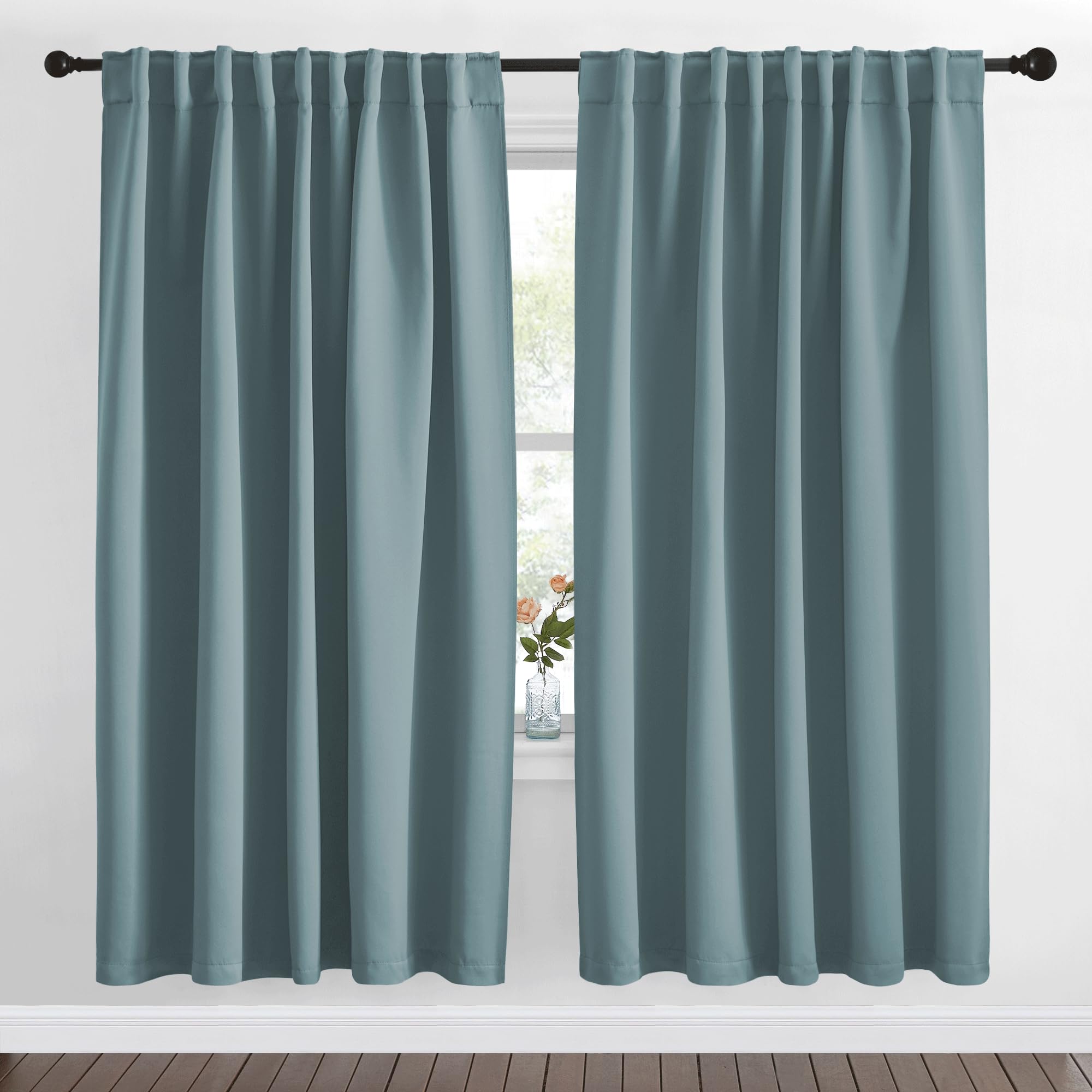 NICETOWN Living Room Blackout Draperies Curtains - (Greyish Blue Color) W70 x L72, 2 Panels, Home Decoration Window Blackout Drape Panels for Patio Door