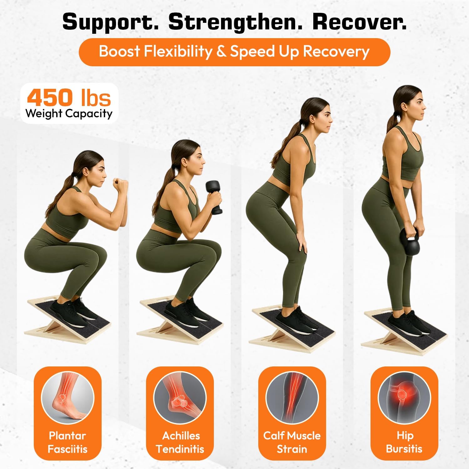 Adjustable Wooden Slant Board for Calf Stretching – Incline Wedge for Ankle,Heel,Knee & Leg Pain Relief – Squat Equipment for Physical Therapy & Home Gym-2 Extra Sand Papers,Carry Bag & Mini Loop Band