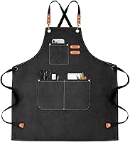 OUNLENAPRON Canvas Chef Apron for Men Women - Cross-Back, 3 Pockets, 12oz Durable Canvas Work Apron for Cooking, BBQ, Gardening (Fits 60" Waist)