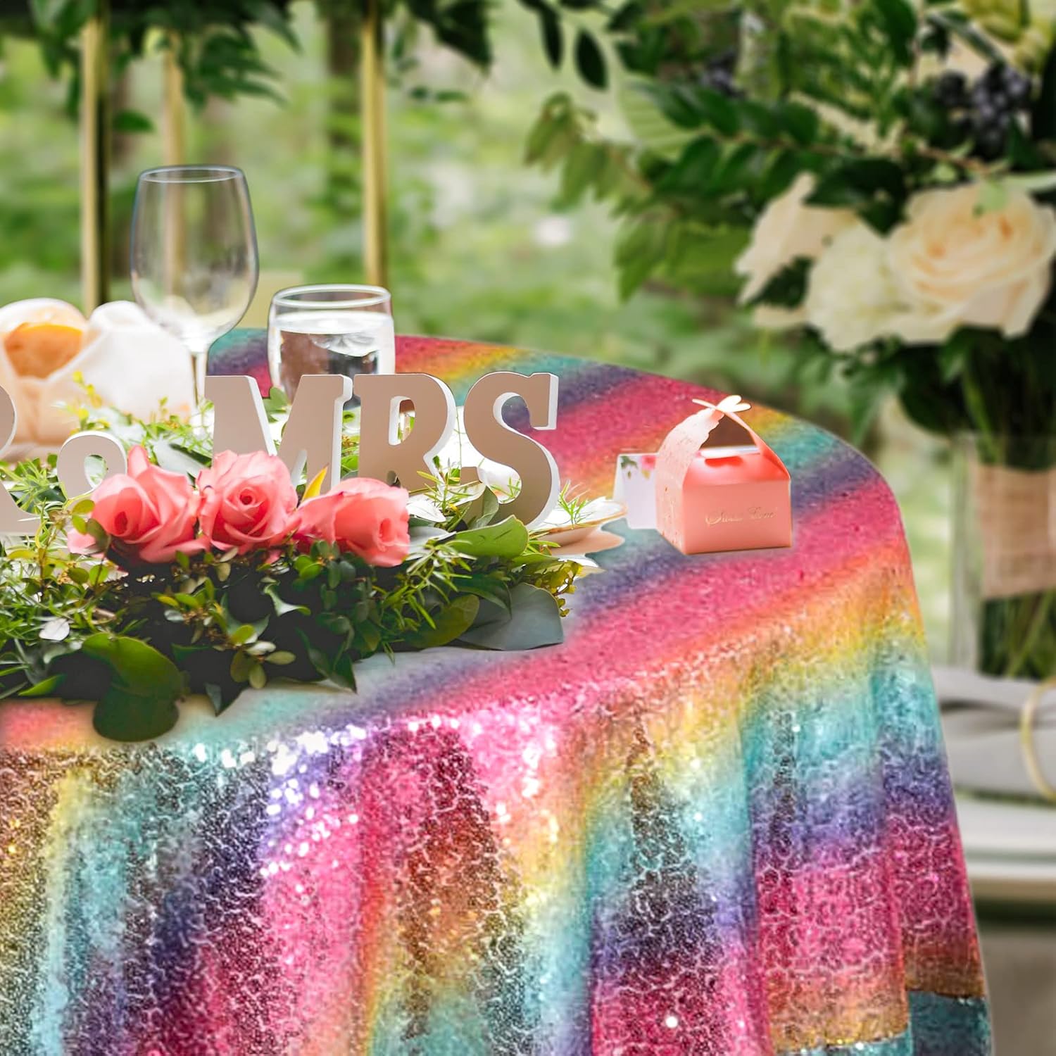 DUOBAO Rainbow Sequin Tablecloth Round 72-Inch Popular Bridal Dress Table Cloth 70 Inches Tablecloth for Wedding Fashion Tablecloths Overlay