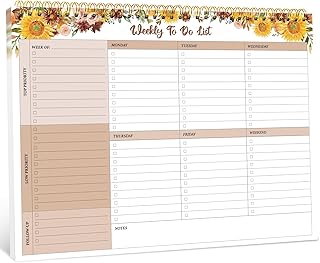 Taja Weekly To Do List Notepad, Undated Weekly Planner Pad, 8.5" x 11" | Large Desk Planner, Weekly Task Planning, College School Supplies, for Home and Office, 52 Sheets, Golden Sunflower