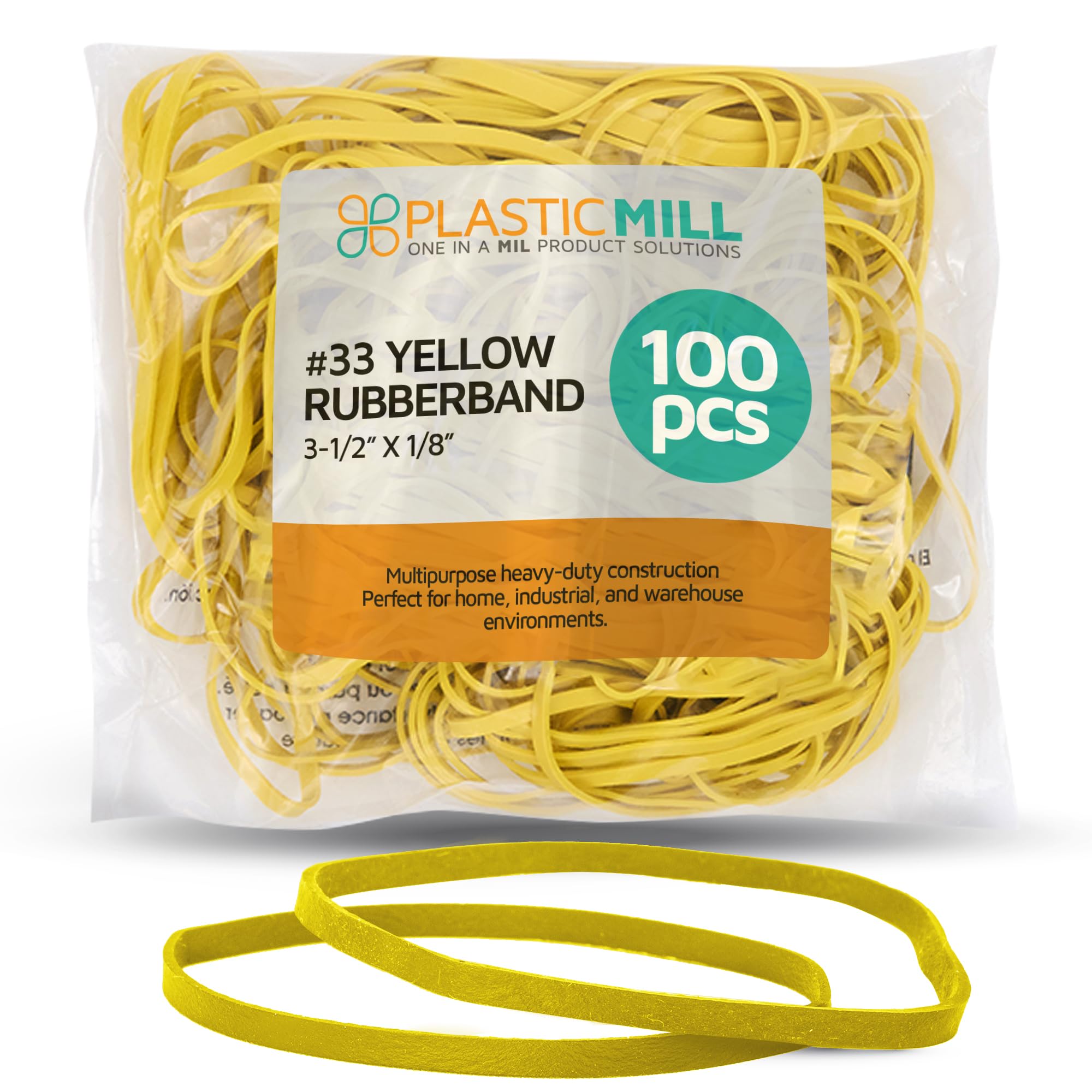 Plastic Mill Rubber Bands Thick Size #33 | Yellow Durable