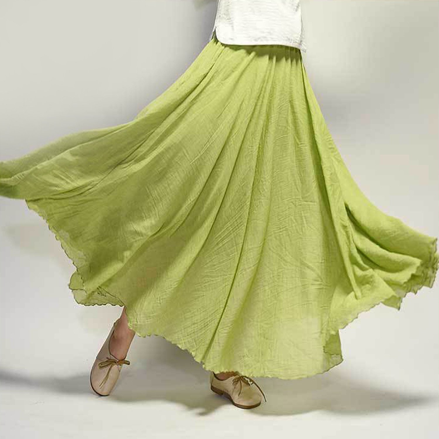 Gonna Lunga da Donna in Cotone con Doppia Strati, maxigonna Vita Elasticizzata, Tinta Unita Lunghezza 85cm/95cm Taglia 38/40/42/44 o XS/S/M