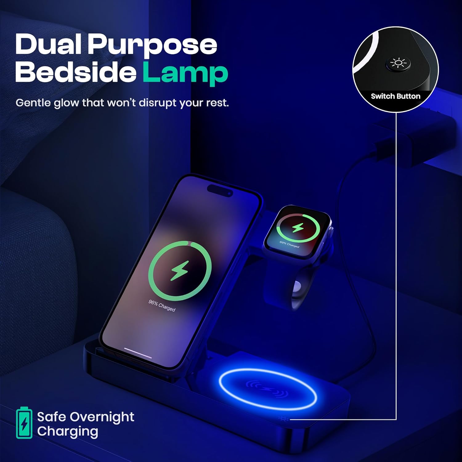 4 in 1 Wireless Charging Station for iPhone, Apple Watch & AirPods - Wireless Charger for iPhone Series 16/15/14/13/12 - Apple iWatch Series 7/9/8 with Extra USB Port & Foldable Design – Black