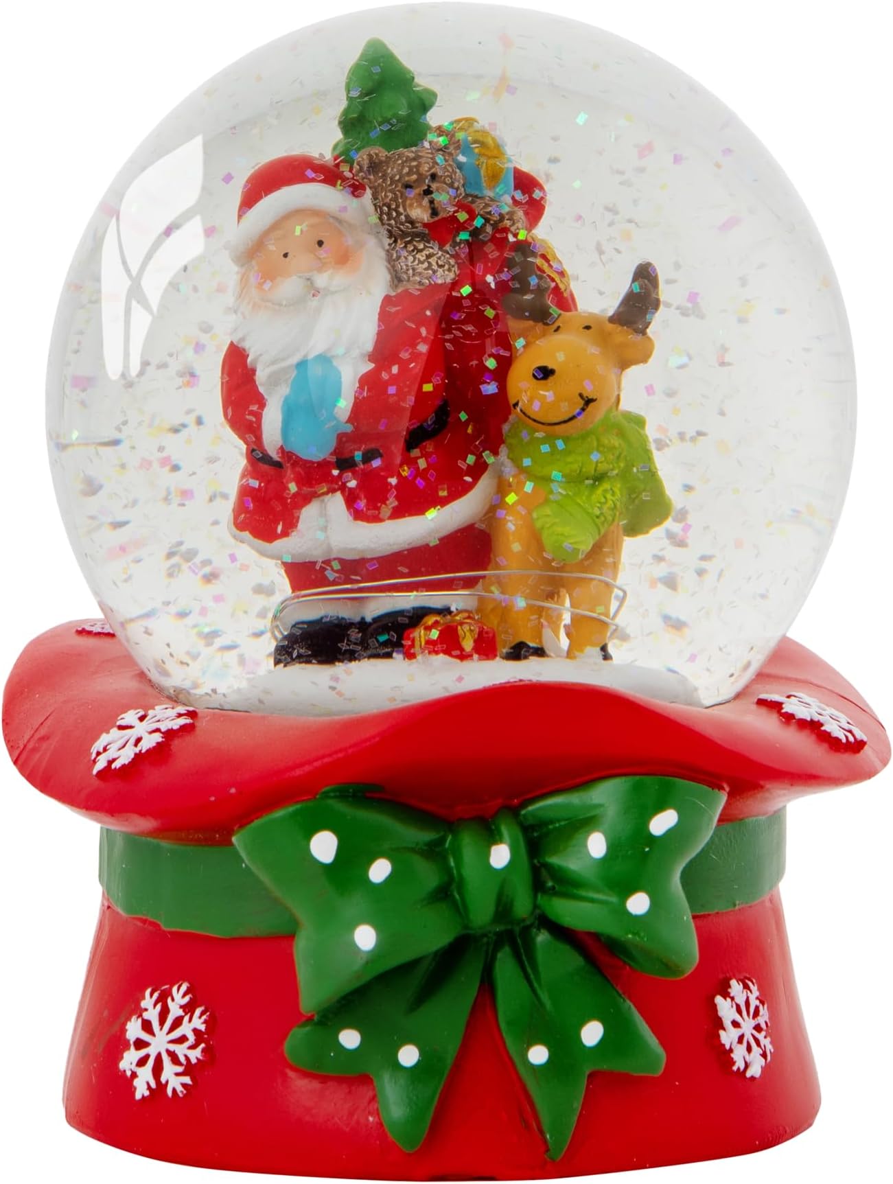 Celebright Christmas Musical Snow Globe - Plays 8 Songs Including Jingle Bells & Lights Up with Changing LED Colours - Large 14cm (Santa & Rudolph on Festive Hat)
