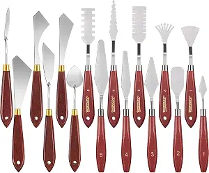 Honoson 16 Pieces Palette Knife Set Stainless Steel Painting Knives with Wooden Handles for Acrylic Oil Painting