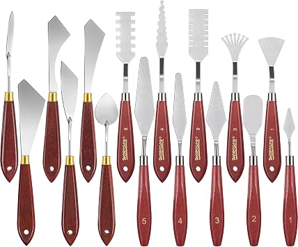 Honoson 16 Pieces Palette Knife Set Stainless Steel Painting Knives with Wood Handles for Acrylic Oil Painting Canvas Texturing Impasto Color Mixing & Blending Art Supplies for Artists and Beginners