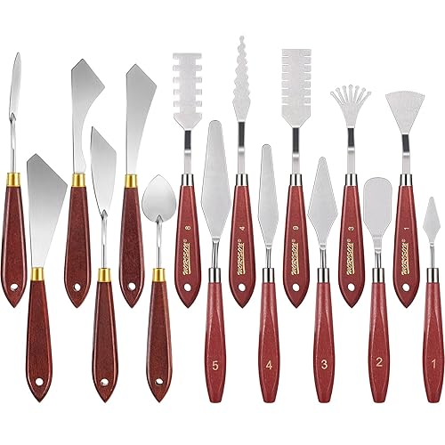 Honoson 16 Pieces Painting Knife Set Stainless Steel Palette Knife Set Draw Mixing Scraper Pallet Spatula with Wooden Handle for Oil Painting Accessories Acrylic Color Mixing Supplies (Red) - Red