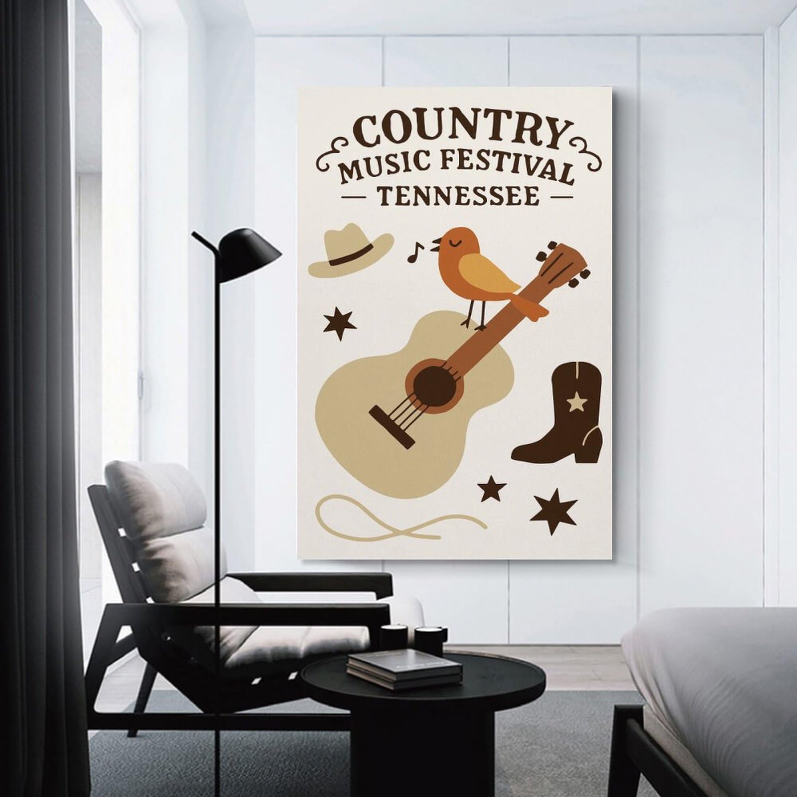 Junmoney Country Music Festival Tennessee Illustration Canvas Wall Picture 24x36inch(60x90cm), for Picture Wall Styling in Lounge Or Bedroom, Decorative Artwork with Flexible Styling