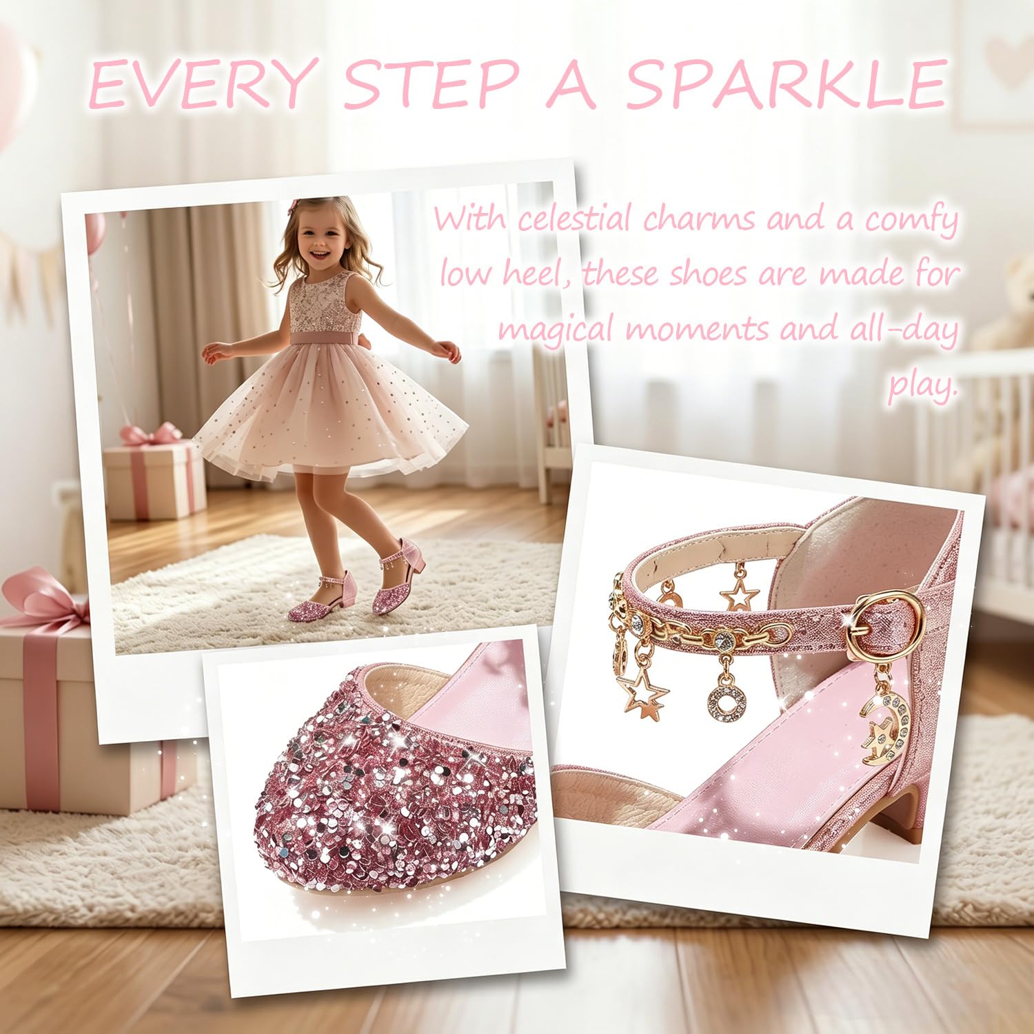 Chaussure Paillettes Princesse Fille Mary Jane Chaussures Talon Enfant Chaussures de Danse Déguisement Cosplay Chaussure Mariage Noël Anniversaire Cérémonie Fête