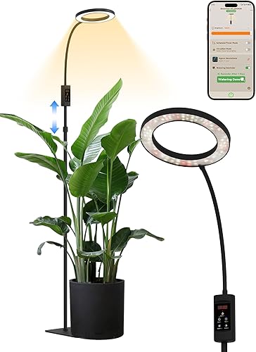 GLOWRIUM Luces de cultivo inteligentes para plantas de interior, luces de espectro completo de 24 W con aplicación Bluetooth, altura ajustable de 47