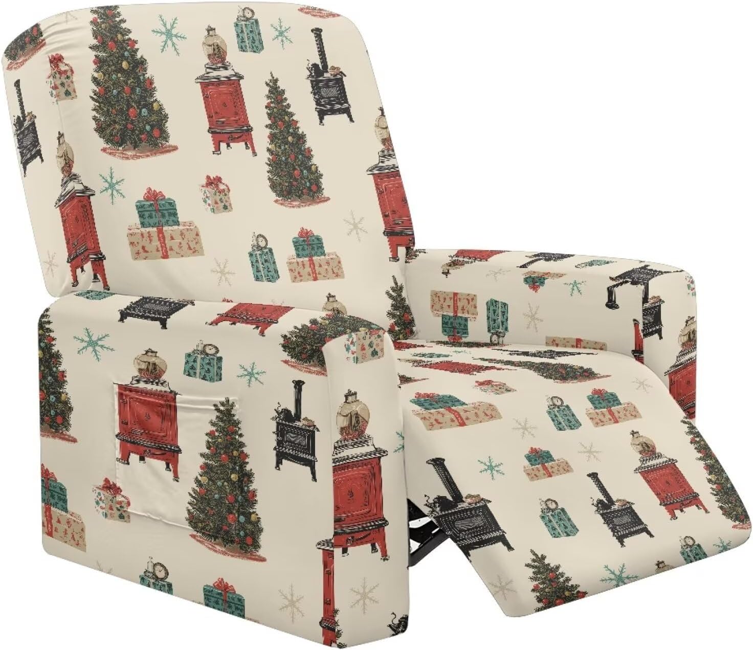 Christmas Chair Cover for Recliner with Arms Chaise Covers Washable Chaise Lounge Covers Indoor Furniture Protector for Kids with Elastic Loops