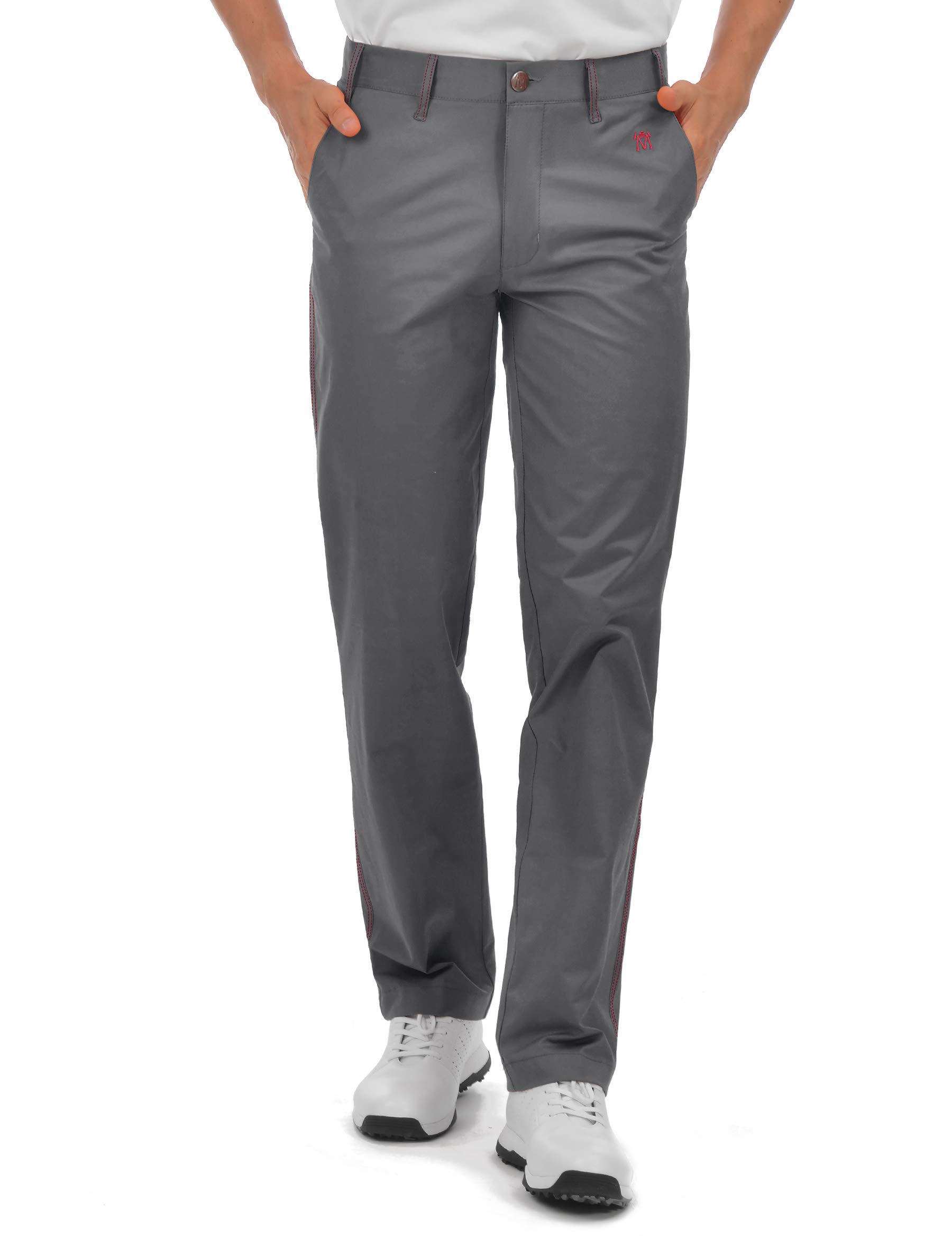 Men's Golf Pants Stretch Relaxed Fit Tailored Flat Front Tech Performance Classic Chino Pants Size 42Wx32L Grey
