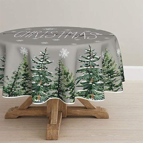 Miniatura 1 de Horaldaily Mantel de Navidad redondo de 60 x 60 pulgadas, diseño de árboles de nieve de invierno, color gris, lavable, para fiesta, picnic,