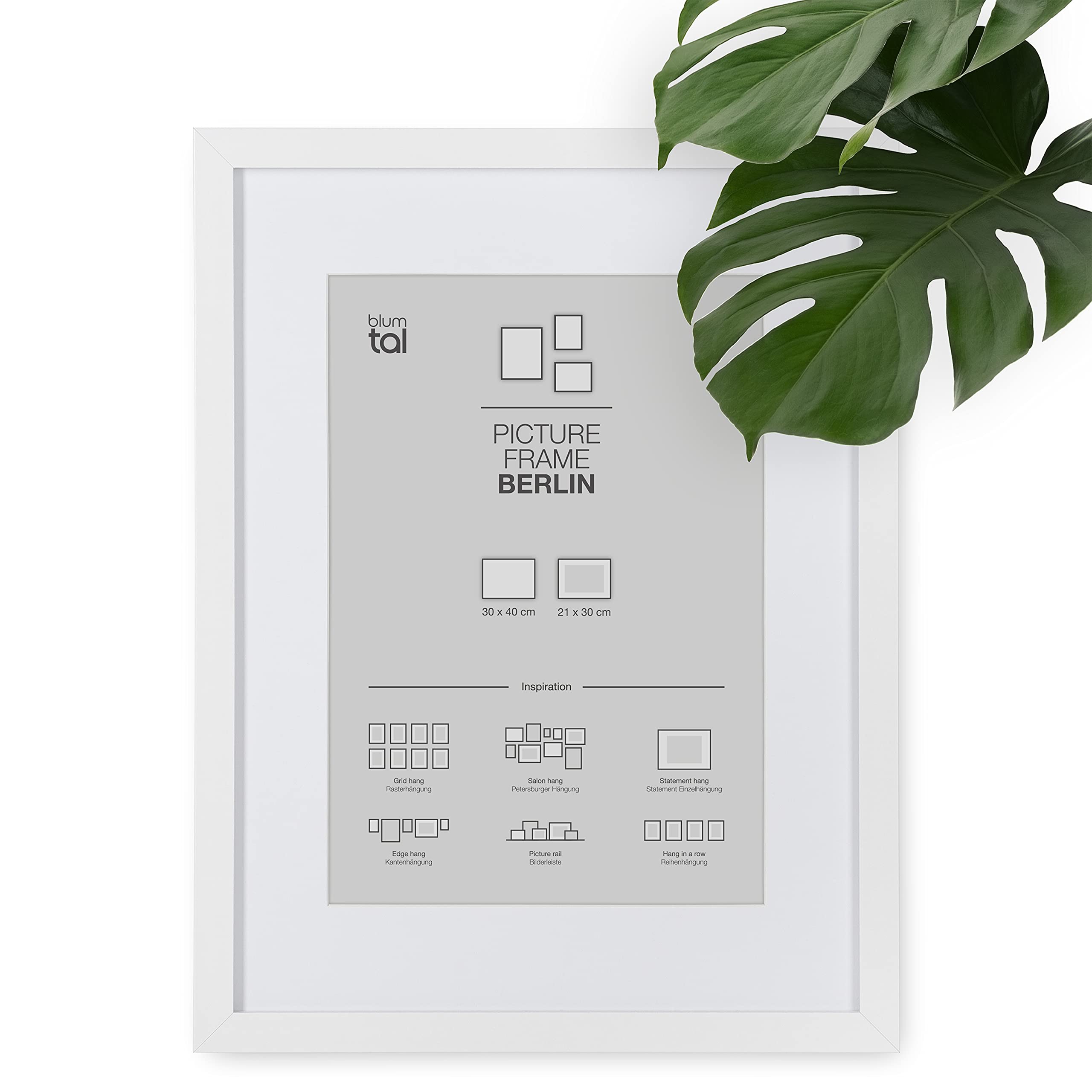 Blumtal Marco para fotos de 30 x 40 cm - Marco para cuadros con paspartú, de MDF, Blanco
