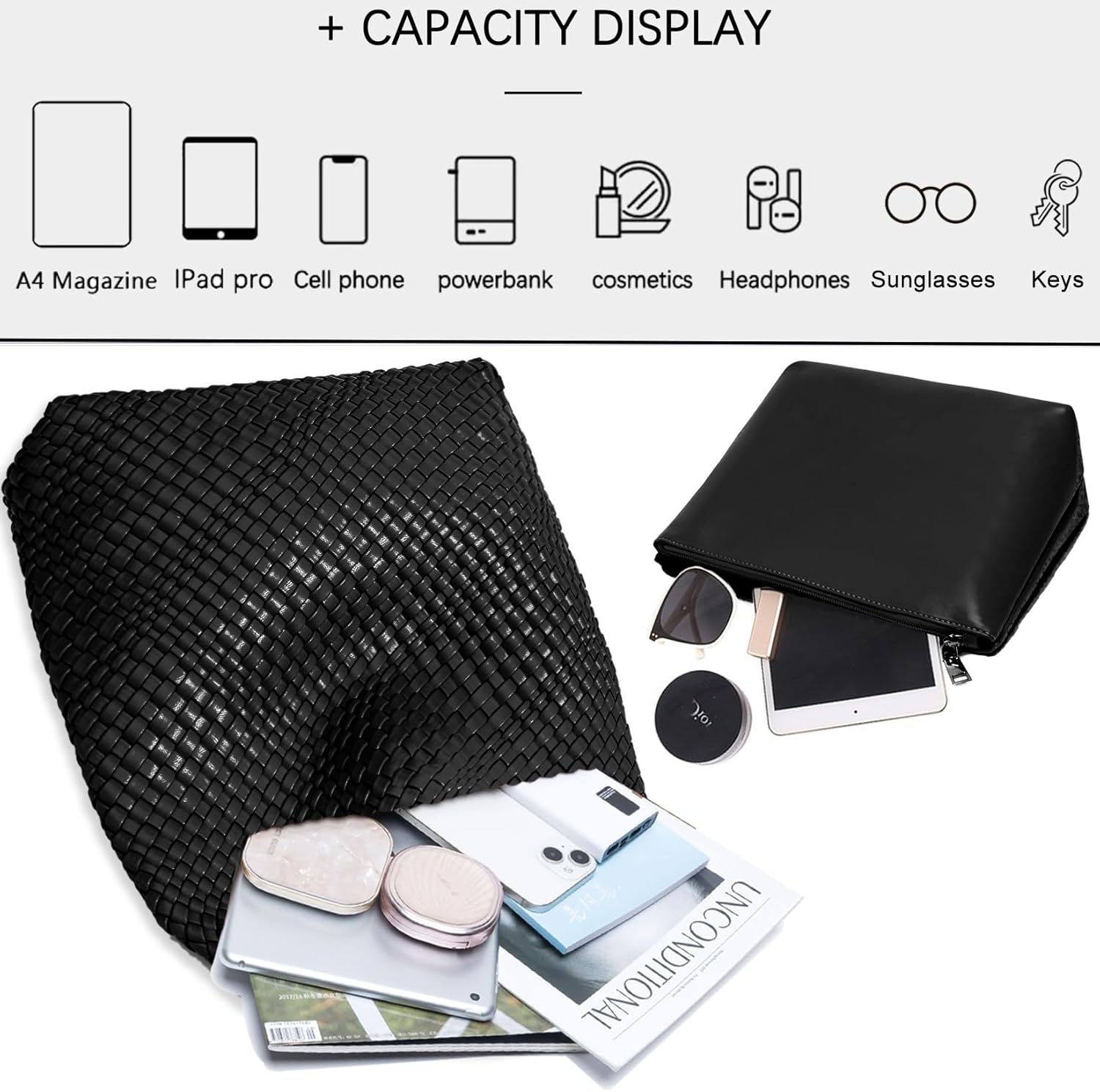 Women Vegan Leather Hand-Woven Tote Handbag Fashion Shoulder Top-handle Bag All-Match Underarm Bag with Purse - Image 5