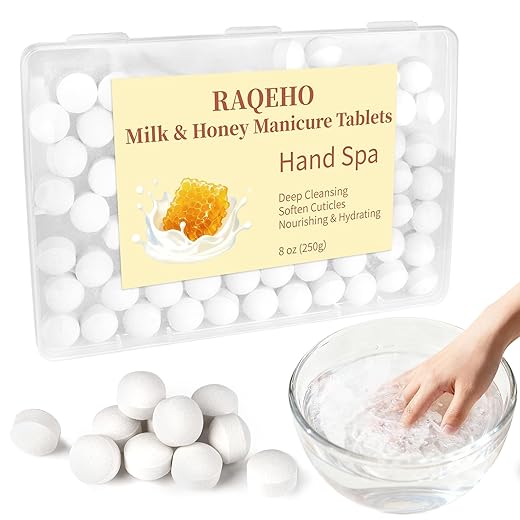 Manicure Spa Balls 8oz - Milk & Honey Soak Balls, Moisturizing Tablets, Cuticle Softener for Foot and Hand Soak Pedicure Spa Supplies Manicure Tools Nail Salon & Tavel Esenntial（80count）