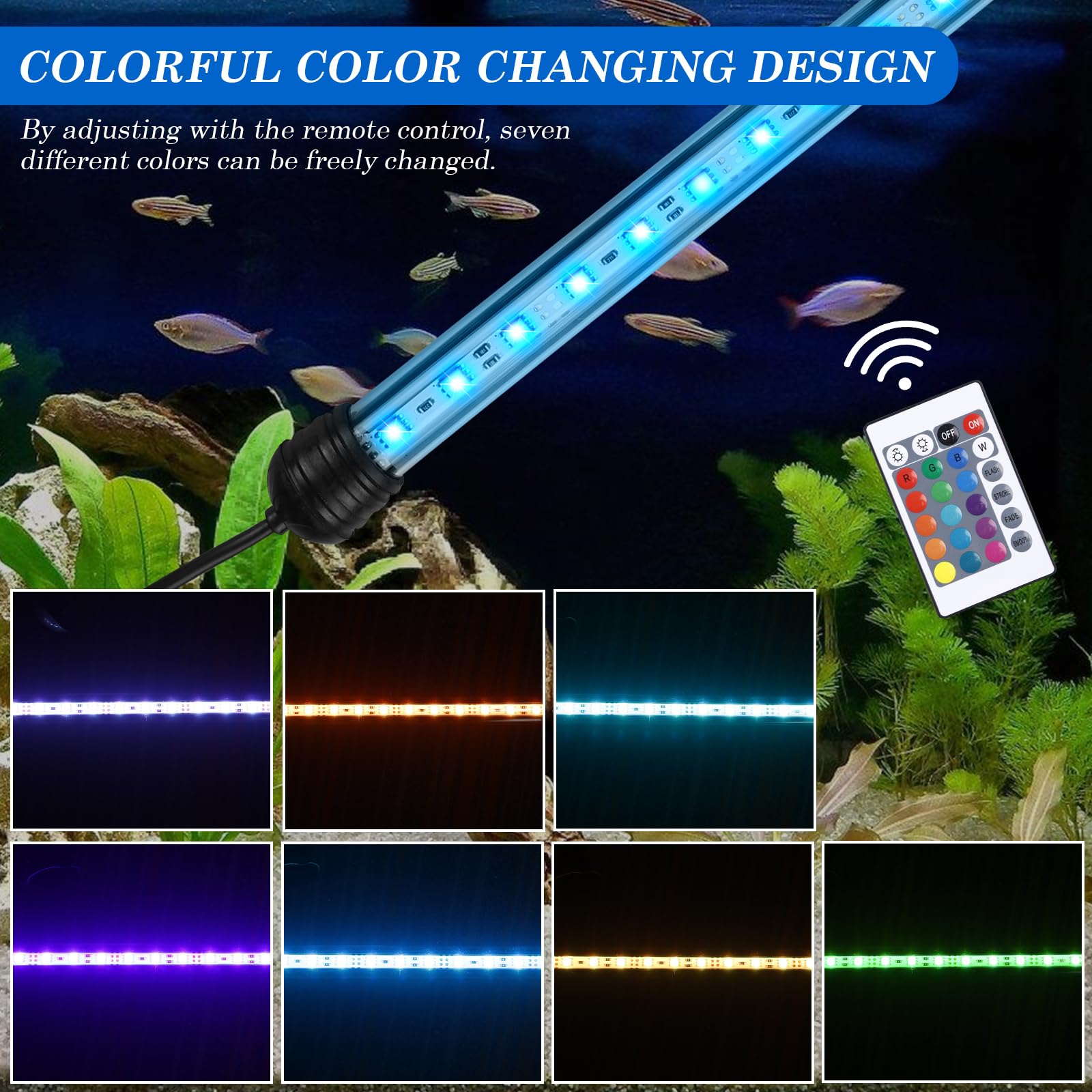 Aquarium Beleuchtung 28cm, Aquarium Licht mit Fernbedienung Einstellbare Farbe, IP68 Völlig Wasserdicht Aquarium Licht, Aquarium LED Beleuchtung Geeignet für Aquarienpflanzen und Fische