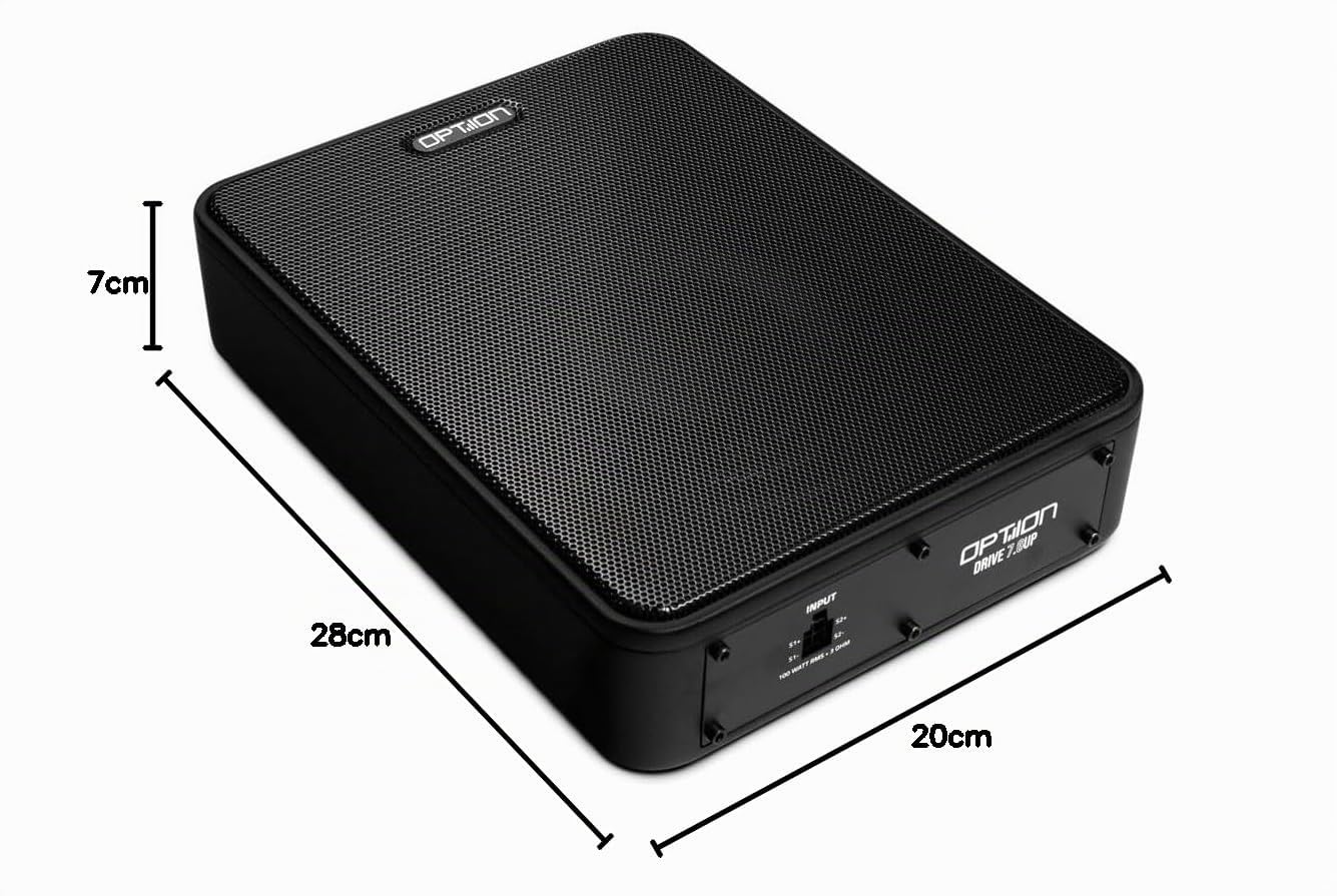 Option DRIVE7.6UP Subwoofer passivo – Subwoofer compatto sotto-sedile ultra piatto, 100 Watt RMS, 4 Ohm