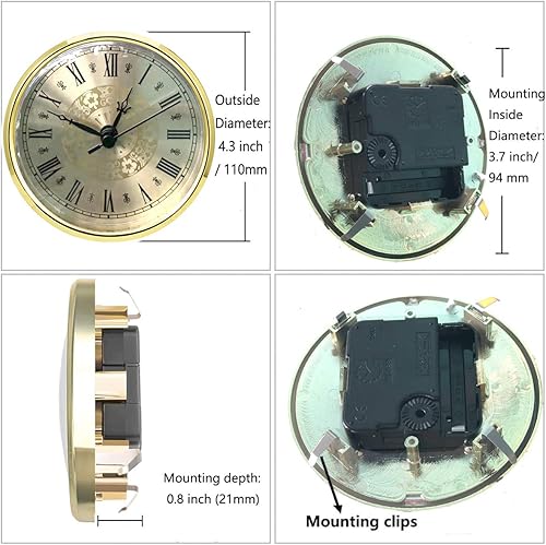 Miniatura 2 de HILLHOME Mini reloj de cuarzo redondo de 4.3 pulgadas (4.331 in), movimiento de ajuste, reloj en miniatura, esfera dorada, bisel en tono dorado,