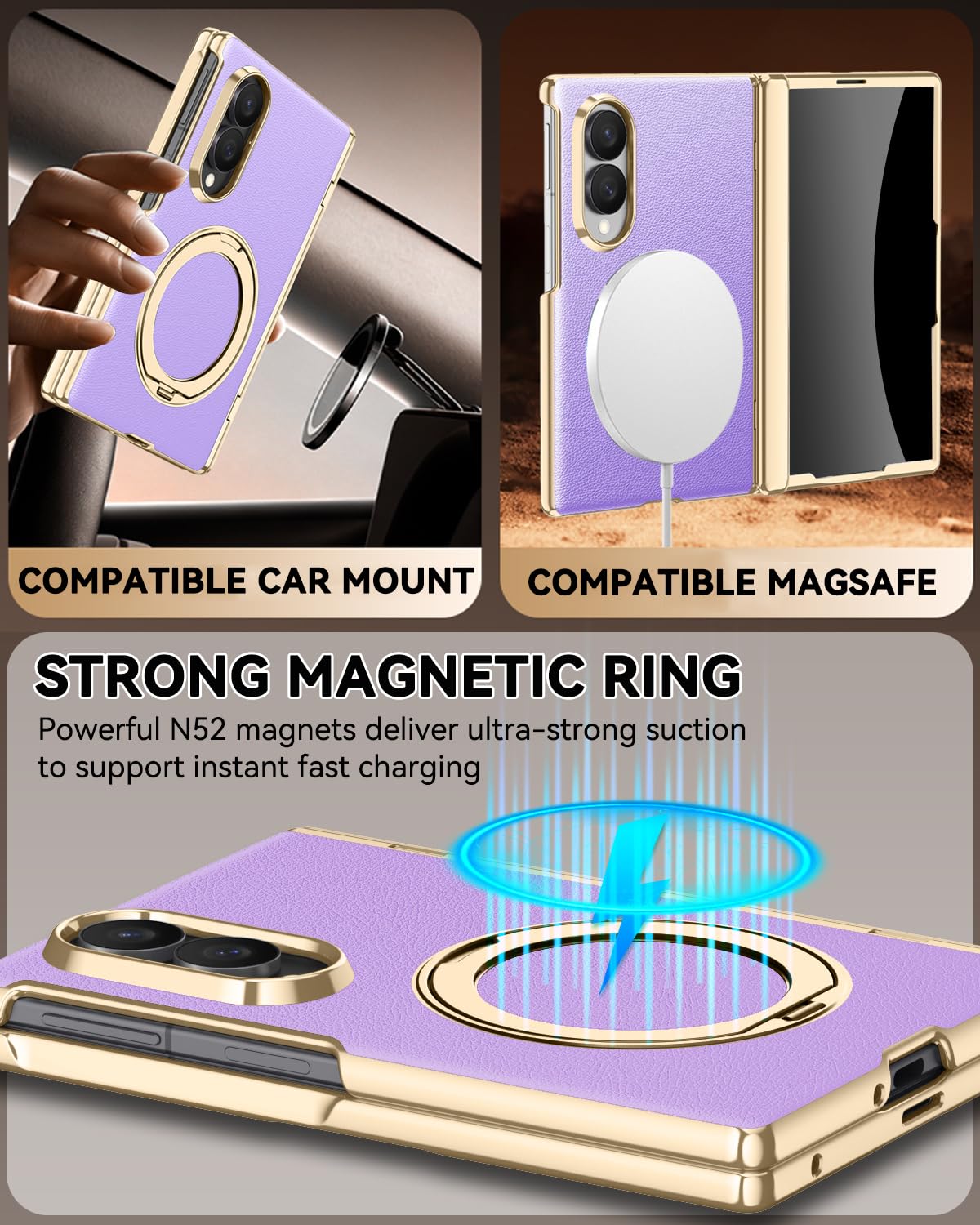 Custodia in pelle per Samsung Galaxy Z Fold 8 (Wide) con supporto ad anello magnetico, [compatibile] Bulit in protezione dello schermo della privacy copertura completa cerniera custodia in