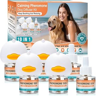 Dog Calming Pheromones Diffuser to Calm Pet 10 In 1 Advanced Kit Appeasing Pheromone Diffuser for Anxiety Relief (4 Plug in+6 Pack 48ml Refill) Reduce Aggression Fighting Barking Stress (Tasteless)