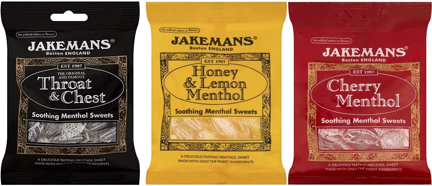 Jakemans Cough Sweet Bundle Throat & Chest, Honey & Lemon Menthol and Cherry mentol. 3 x 100 g