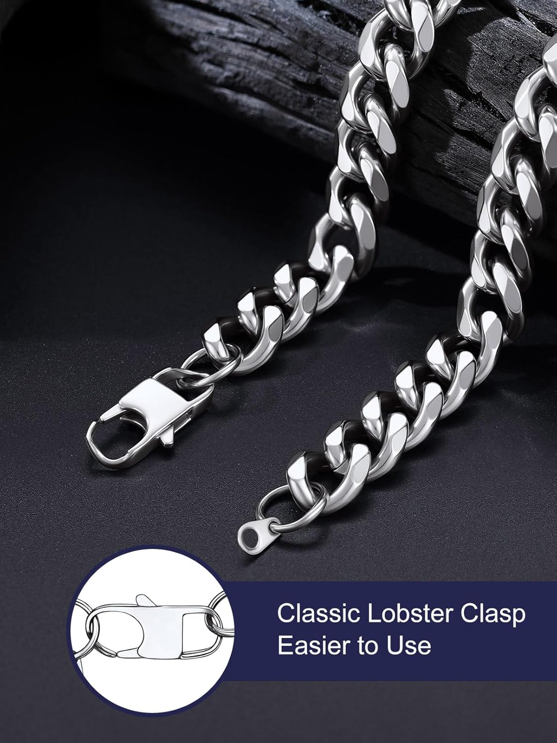 Bandmax Stainless Steel Miami Cuban Link Chain Necklaces for Men Silver Tone/Gold/Black Classic Curb Chains Hip Hop Rock Biker Necklace Jewelry