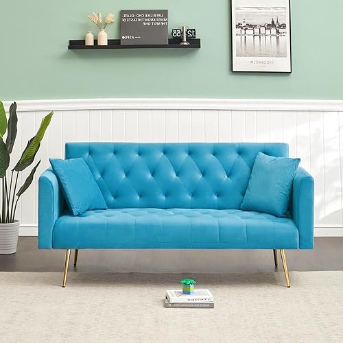 Miniatura 115 de Sofá cama moderno de terciopelo de 72 pulgadas, sofá cama plegable convertible con 3 respaldos ajustables, asiento reclinable copetudo con patas