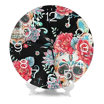 Amazon.co.jp: インテリア 掛け時計 髑髏 花 派手 壁掛け時計