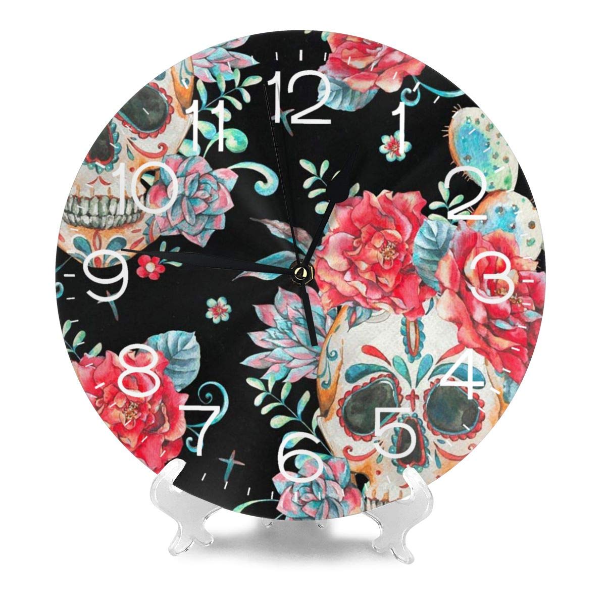 Amazon.co.jp: インテリア 掛け時計 髑髏 花 派手 壁掛け時計 丸い