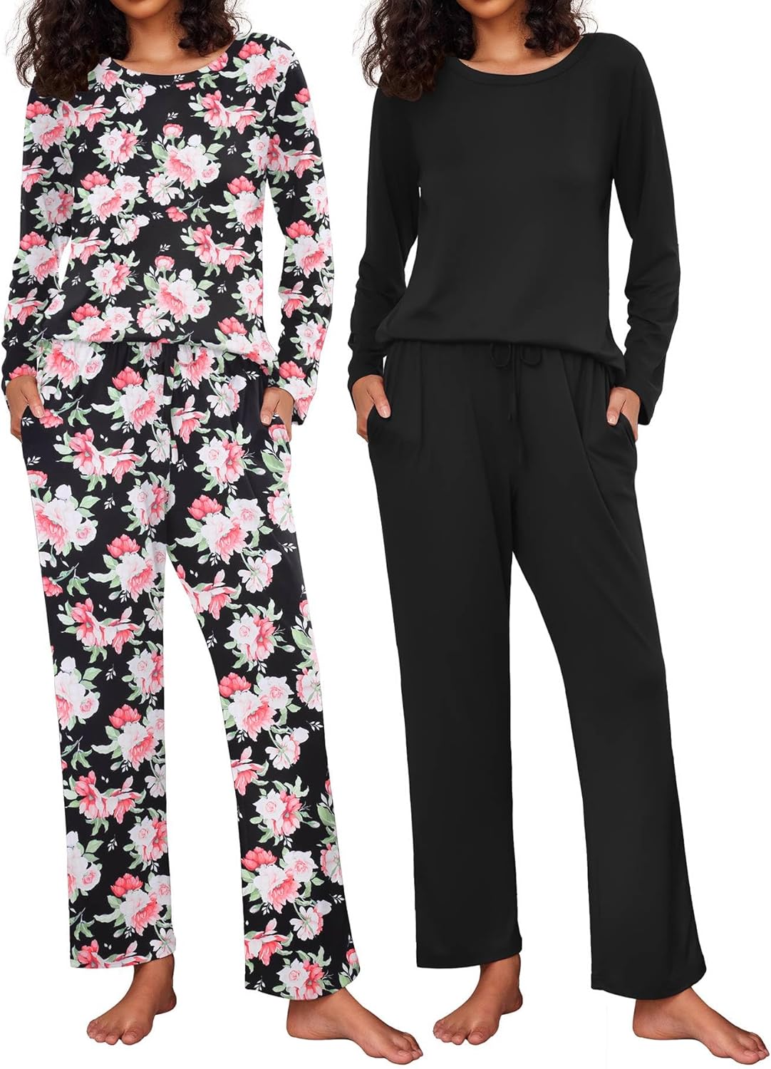 Ekouaer 2 Pack Womens Pajama Sets Long Sleeve Pjs Lounge Set Soft Comfy Sleepwear Winter Loungewear