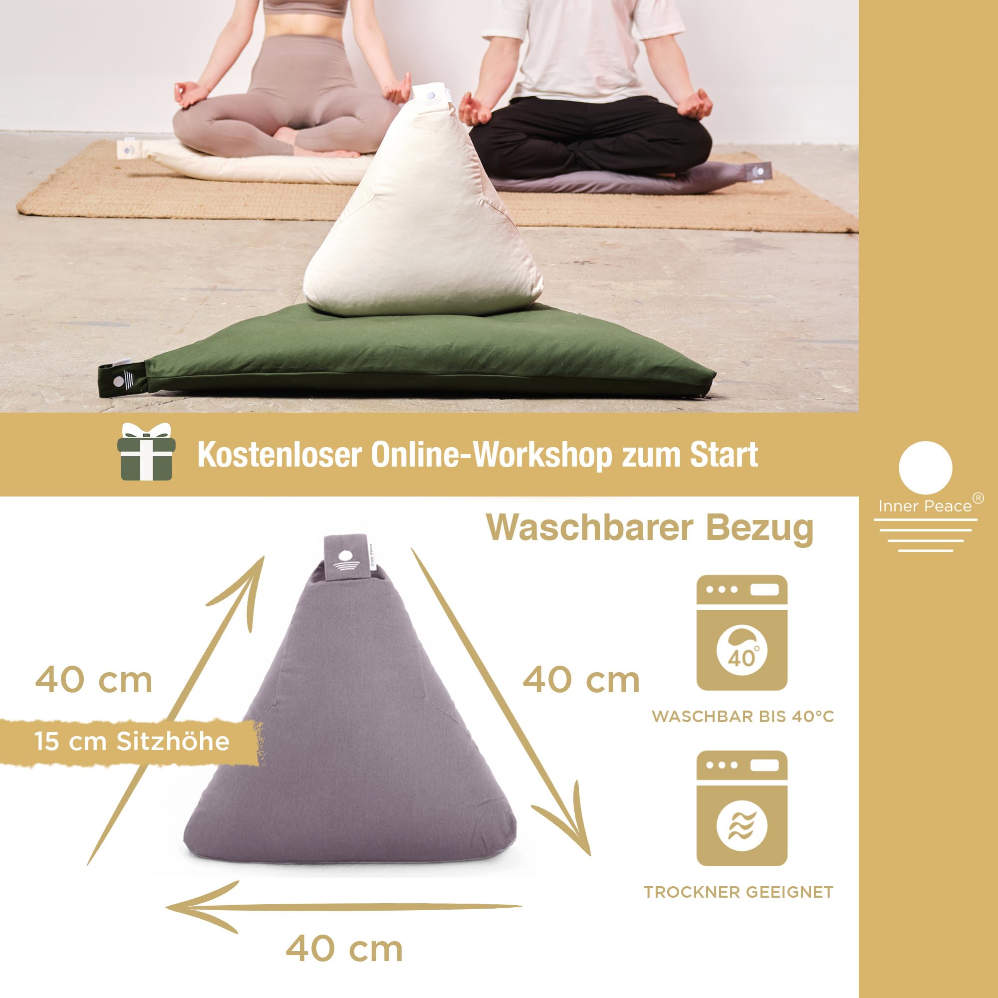 Inner Peace Meditationskissen - Bio Baumwolle Mit Dinkelfüllung, Ergonomisches Sitzkissen