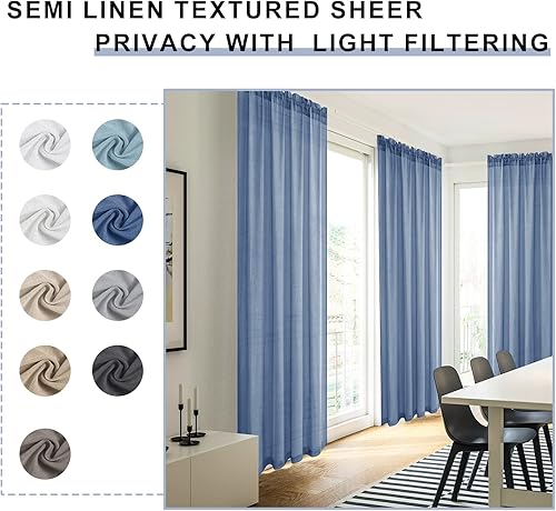 Miniatura 6 de JIUZHEN Cortinas traslúcidas de lino para tratamiento de ventanas, con bolsillo para barra, privacidad y filtrado de luz, cortinas semitransparentes
