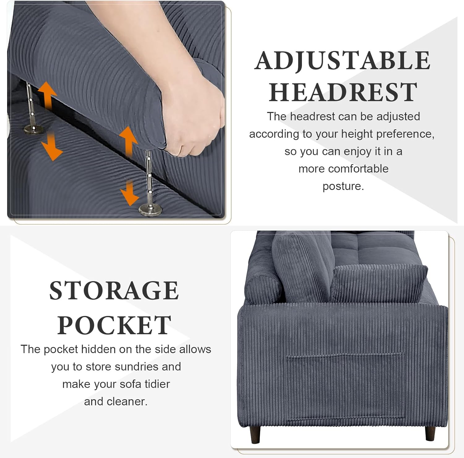 Free Combination Convertible Modular Sectional Sofa with Movable Ottoman, L Shaped Reversible Sleeper Corner Couch with Solid Wood Legs, Corduroy Upholstered Sofa Couches