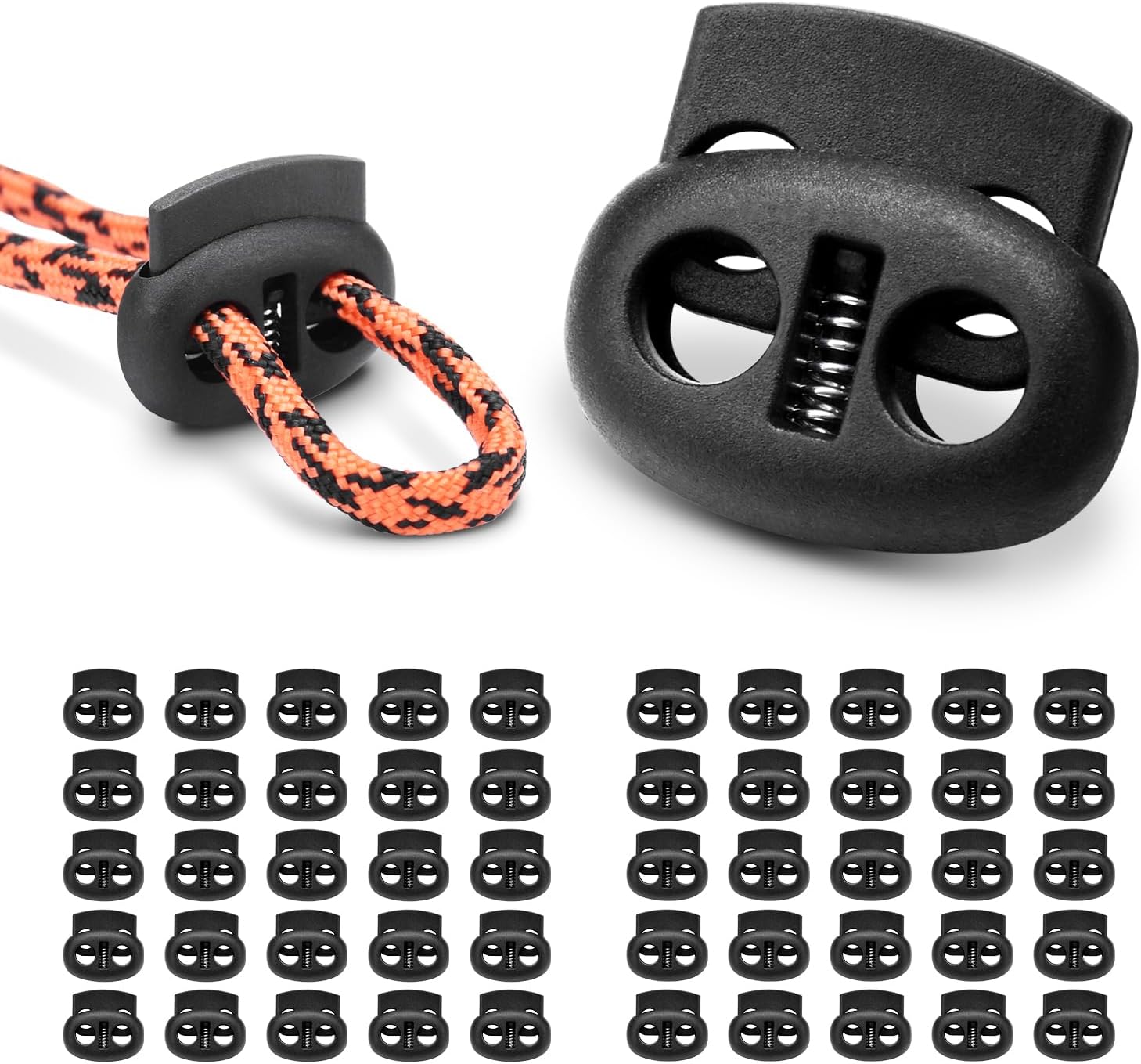 CooBigo Plastic Cord Locks for Drawstrings Double Hole Spring Stopper Fastener Slider Toggles End
